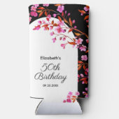 シックさくらんぼブロッサム桜白黒誕生日 スリム缶クーラー (裏面)