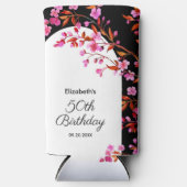 シックさくらんぼブロッサム桜白黒誕生日 スリム缶クーラー (正面)