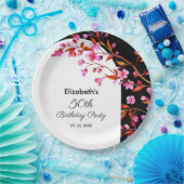 シックさくらんぼブロッサム桜白黒誕生日 ペーパープレート (パーティー)