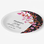 シックさくらんぼブロッサム桜白黒誕生日 ペーパープレート (アングル)