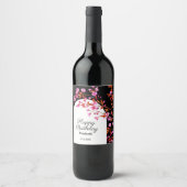 シックさくらんぼブロッサム桜白黒誕生日 ワインラベル (正面)