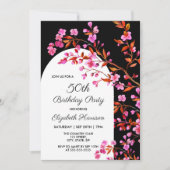 シックさくらんぼブロッサム桜白黒誕生日 招待状 (正面)