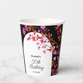 シックさくらんぼブロッサム桜白黒誕生日 紙コップ