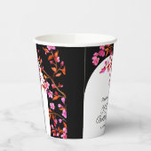 シックさくらんぼブロッサム桜白黒誕生日 紙コップ (左)