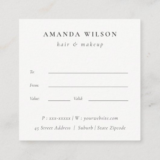 シックつるフローラハウスプラントギフト証明書 スクエア名刺 (裏面)