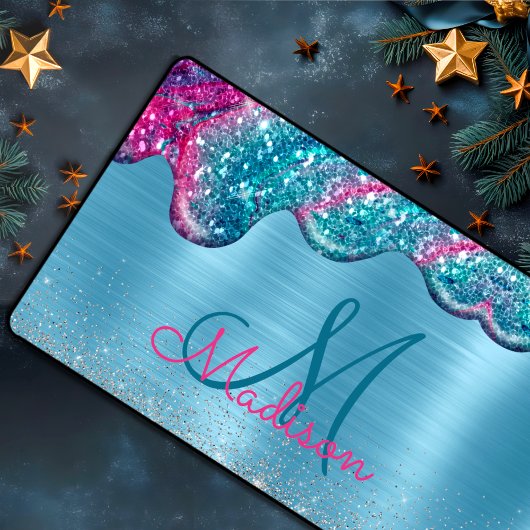 シックでほこりっぽいブルーパープル滴下モノグラム デスクマット