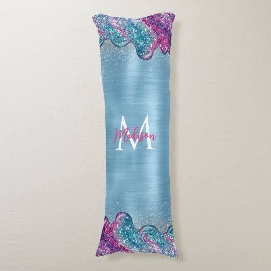 シックでほこりっぽいブルーパープル滴下モノグラム ボディピロー (正面縦)