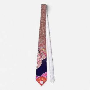シックでアートなオレンジ青い花柄のばら色の金ゴールドのグリッター ネクタイ