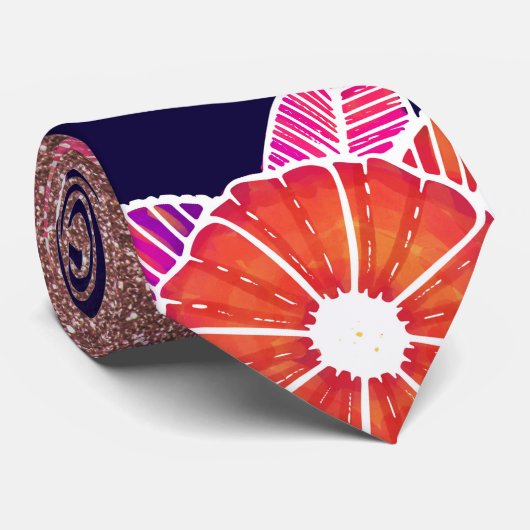 シックでアートなオレンジ青い花柄のばら色の金ゴールドのグリッター ネクタイ (ロール)