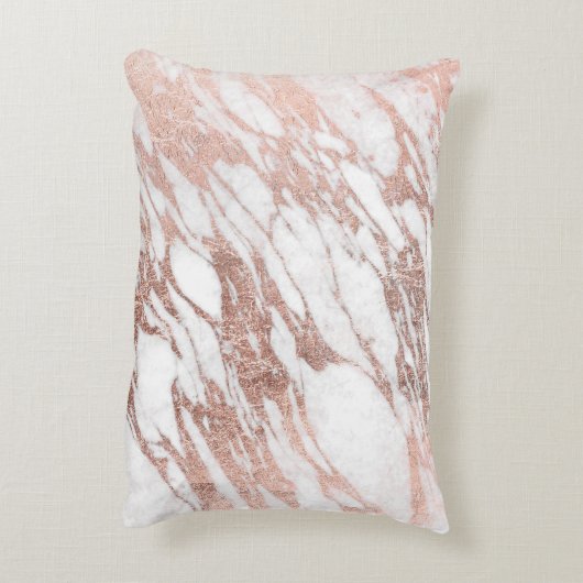 シックでエレガントで白いおよびばら色の金ゴールドの大理石のモノグラム アクセントクッション (裏面(縦))
