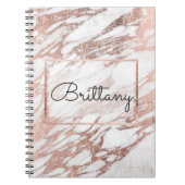 シックでエレガントで白いおよびばら色の金ゴールドの大理石のモノグラム ノートブック (正面)