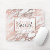 シックでエレガントで白いおよびばら色の金ゴールドの大理石のモノグラム マウスパッド (マウス)