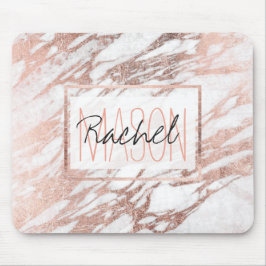 シックでエレガントで白いおよびばら色の金ゴールドの大理石のモノグラム マウスパッド