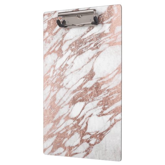 シックでエレガントで白いおよびばら色の金ゴールドの大理石パターン クリップボード (左)