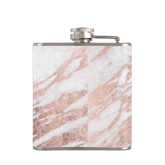 シックでエレガントで白いおよびばら色の金ゴールドの大理石パターン フラスク (裏面)
