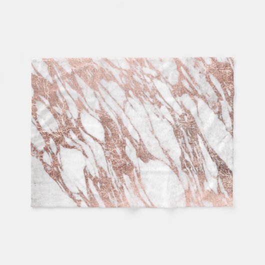 シックでエレガントで白いおよびばら色の金ゴールドの大理石パターン フリースブランケット (正面(横))