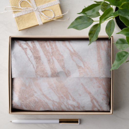 シックでエレガントで白いおよびばら色の金ゴールドの大理石パターン 薄葉紙 (ギフト)