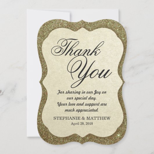 シックでエレガントなきらめくフェイクな金ゴールドのグリッター サンキューカード (正面)