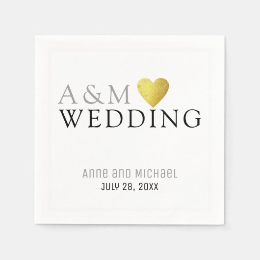 シックでエレガントなウェディング披露宴パーティー モノグラムの スタンダードカクテルナプキン (正面)