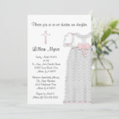 シックでエレガントなピンクの十字の洗礼か《キリスト教》洗礼式や命名式 招待状 (スタンド正面)