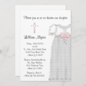 シックでエレガントなピンクの十字の洗礼か《キリスト教》洗礼式や命名式 招待状 (正面/裏面)