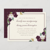 シックでエレガントな濃紫色及びアイボリーの花の結婚式 インビテーションポストカード (正面/裏面)