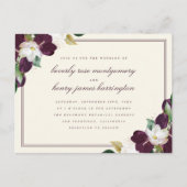 シックでエレガントな濃紫色及びアイボリーの花の結婚式 インビテーションポストカード (正面)