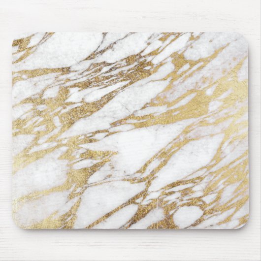 シックでエレガントな白および金ゴールドの大理石パターン マウスパッド (正面)