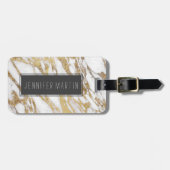 シックでエレガントな白および金ゴールドの大理石パターン ラゲッジタグ (正面横)