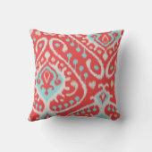 シックでエレガントな赤およびターコイズの種族のイカットは印刷します クッション (裏面)