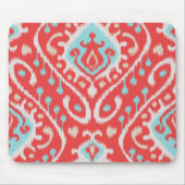 シックでエレガントな赤およびターコイズの種族のイカットは印刷します マウスパッド (正面)