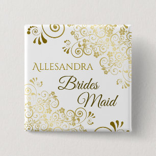 シックでエレガントな金ゴールドの線条細工の新婦付添人の名札 缶バッジ