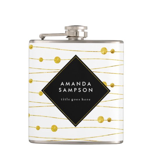 シックでカスタマイズ可能な金ゴールドおよび黒い新婦付添人のフラスコ フラスク (正面)