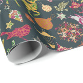 シックでカラフルなお祝いのパッチワークの花柄のダマスク織 ラッピングペーパー (ロールコーナー)