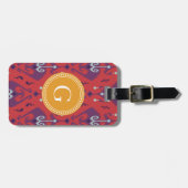 シックでガーリーで赤いイカット種族パターンモノグラム ラゲッジタグ (正面横)