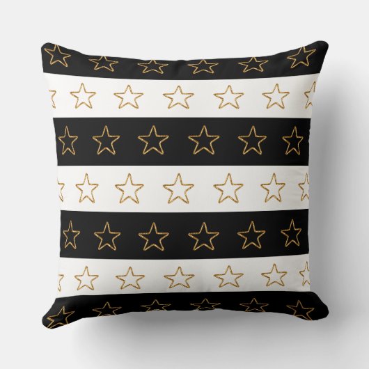 シックでキラキラ輝く星をブラック&ホワイトにストライプの クッション (裏面)