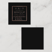 シックでシンプルな毛の化粧のタイポグラフィのばら色の金ゴールドの黒 スクエア名刺 (正面/裏面)