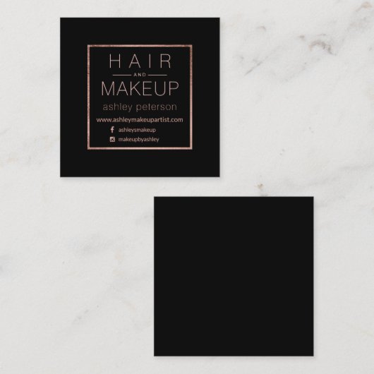 シックでシンプルな毛の化粧のタイポグラフィのばら色の金ゴールドの黒 スクエア名刺