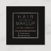 シックでシンプルな毛の化粧のタイポグラフィのばら色の金ゴールドの黒 スクエア名刺 (正面)