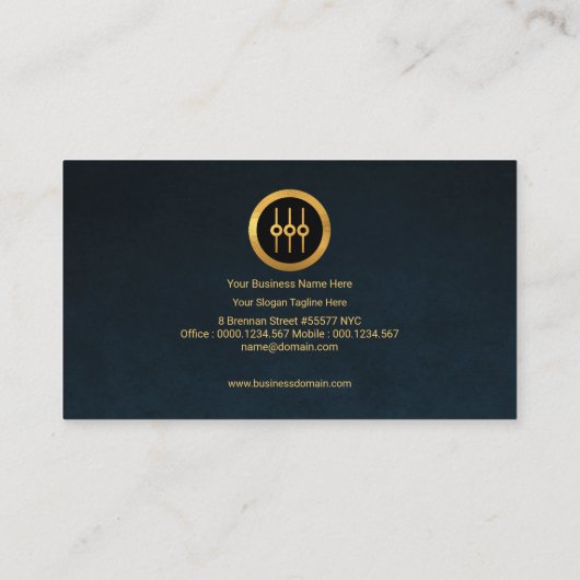 シックでシンプルな金ゴールドの平衡装置アイコン青いグランジ 名刺 (裏面)