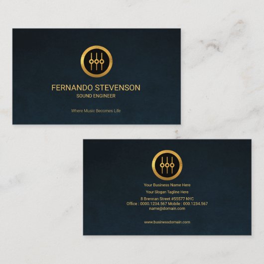 シックでシンプルな金ゴールドの平衡装置アイコン青いグランジ 名刺 (正面/裏面)