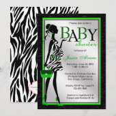 シックでスタイリッシュでモダンなお母さんの緑のシマウマのベビーシャワー 招待状 (正面/裏面)