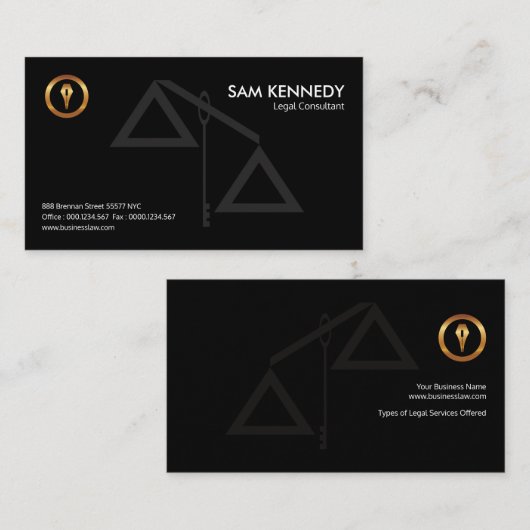 シックでスタイリッシュで半透明で黒い正義のスケール 名刺 (正面/裏面)