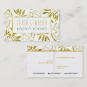 シックでトレンディーの金ゴールドフォイル牡丹フローラルパターン 名刺 (正面/裏面)