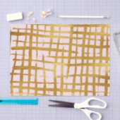 シックでフェイクな金ゴールドのペンキブラシストローク格子図形のピンク 薄葉紙 (クラフト)