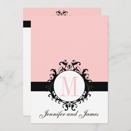 シックでフランスのなダマスク織のモノグラムの結婚式招待状 招待状 (正面/裏面)