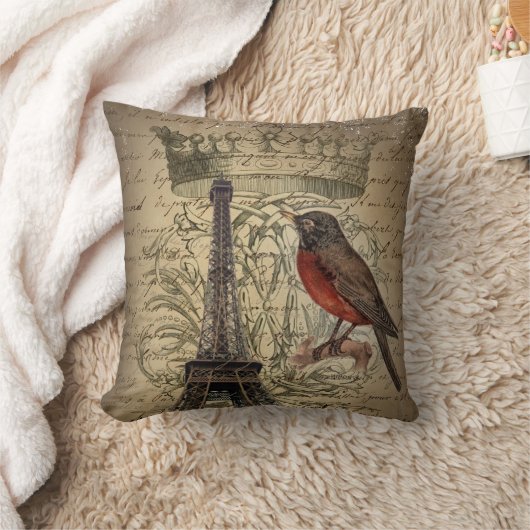 シックでフランスのな鳥のモダンなヴィンテージのパリエッフェル塔 クッション (ブランケット)