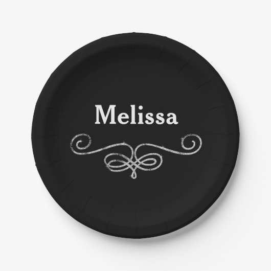 シックでブラックスタイリッシュとシルバー ペーパープレート (正面)