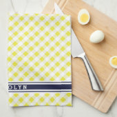 シックでプレッピーで黄色い海軍ギンガムパターンモノグラム キッチンタオル (四つ折り)