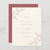 シックでミニマルなクリーム及び音を弱められた赤い群葉の結婚式 インビテーションポストカード (正面/裏面)